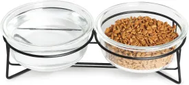 GDCZ Glass Raised Cat Bowls with Heighten Metal Stand for Pet Food and Water Dishes,20 Ounces Transparent