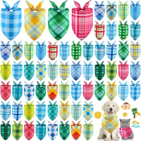 Geyoga 60 Pcs Summer Plaid Dog Bandanas Bulk Pet Grooming Scarf Bibs Supplies Adjustable Washable Kerchief Pet Groomer Accessories for Small to Large Cats Dogs Costume Party