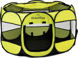 GrandTies Waterproof Dog & Cat Playpen  Foldable Pet Tent for Indoor & Outdoor, Pop-Up Kennel for Puppies, Kittens & Rabbits  Portable Travel Crate with Carrying Case (Spring Sprout, Large)