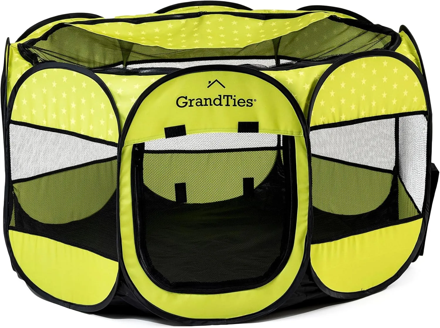 GrandTies Waterproof Dog & Cat Playpen  Foldable Pet Tent for Indoor & Outdoor, Pop-Up Kennel for Puppies, Kittens & Rabbits  Portable Travel Crate with Carrying Case (Spring Sprout, Large)