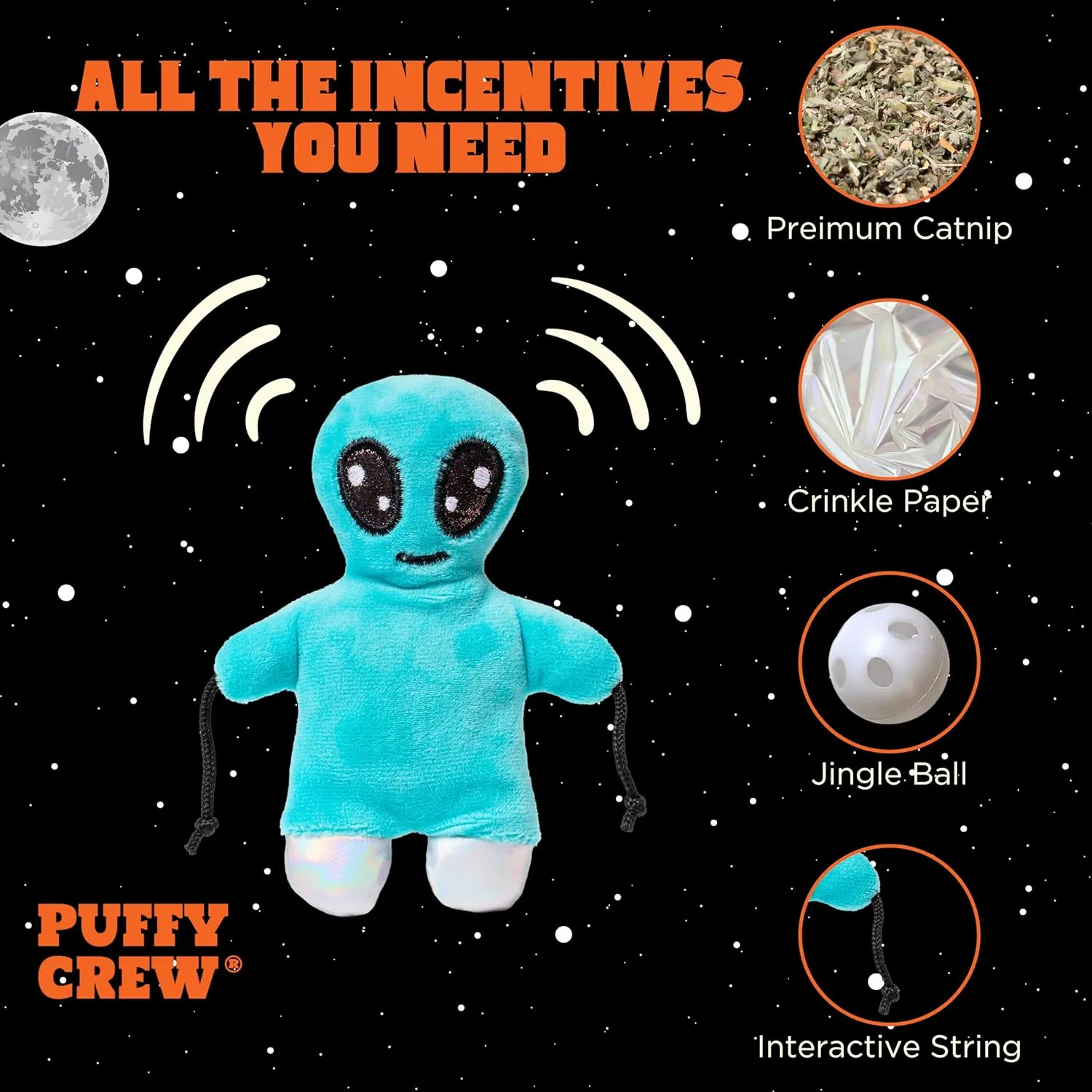Interactive Catnip Cat Plush Toy, Space Travel Theme, 5, for All Breed Size Cats (Alien)
