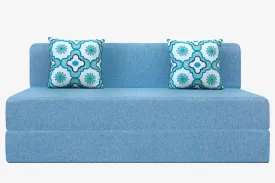 Jute Sofa Bed, Aqua Blue | 5 x 6, Three Seater | 2 Blue Quartet Cushions