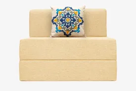 Jute Sofa Bed, Beige | 3 x 6, Single Seater | Blue Medallion Cushions