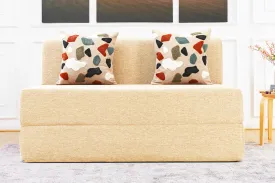 Jute Sofa Bed, Beige | 4 x 6, Double Seater | 2 Pebble Cushions