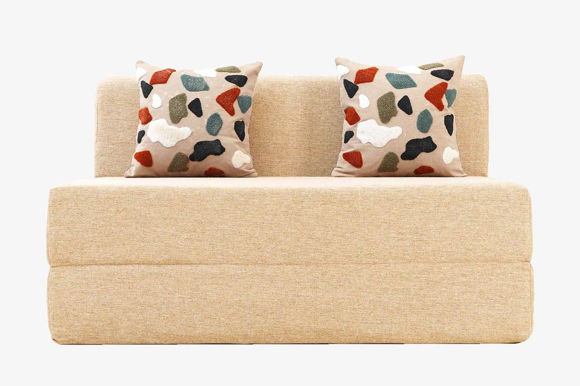 Jute Sofa Bed, Beige | 4 x 6, Double Seater | 2 Pebble Cushions