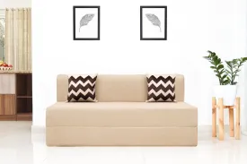 Jute Sofa Bed, Beige | 5 x 6, Three Seater | 2 Beige Zigzag Cushions