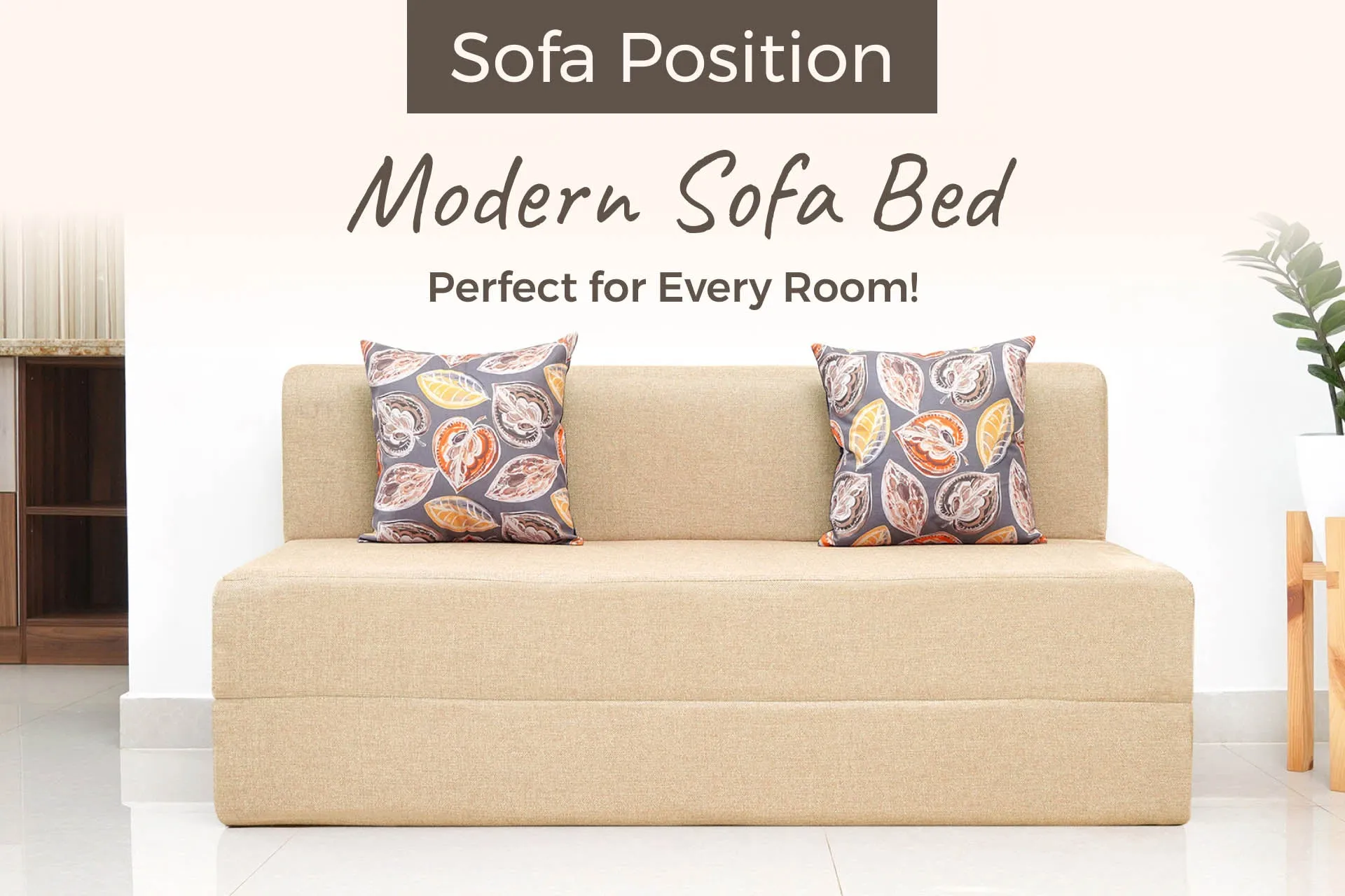 Jute Sofa Bed, Beige | 5 x 6, Three Seater | 2 Fallen Leaves Cushions