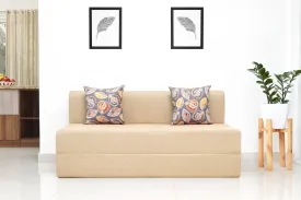 Jute Sofa Bed, Beige | 5 x 6, Three Seater | 2 Fallen Leaves Cushions