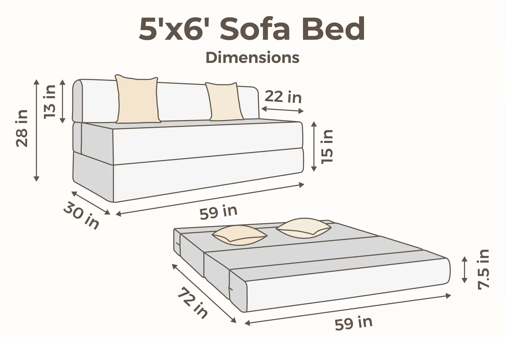 Jute Sofa Bed, Beige | 5 x 6, Three Seater | 2 Fallen Leaves Cushions