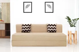 Jute Sofa Bed, Beige | 6 x 6, Three Seater | 2 Beige Zigzag Cushions