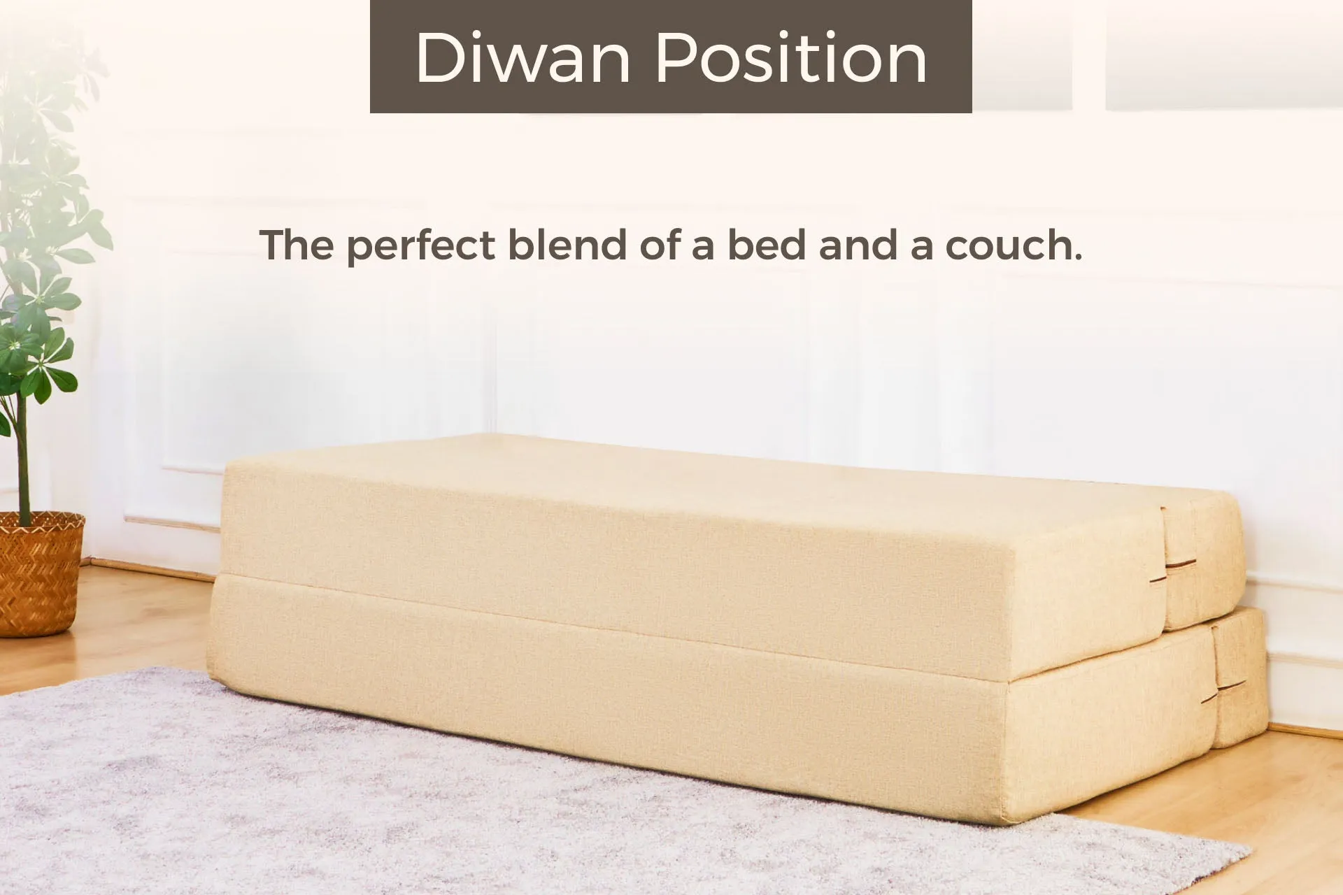 Jute Sofa Bed, Beige | 6 x 6, Three Seater | 2 Blue Medallion Cushions