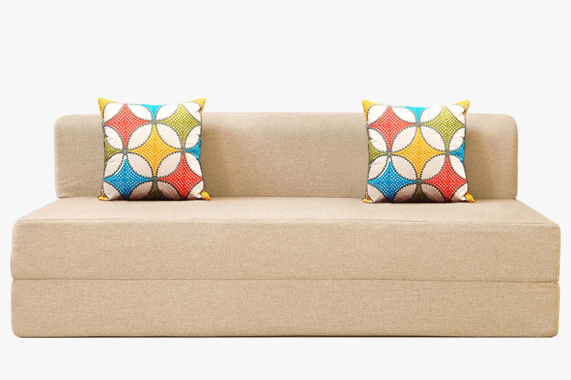 Jute Sofa Bed, Beige | 6 x 6.5, Three Seater | 2 Jharokha Cushions