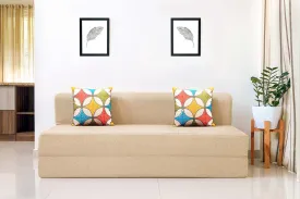 Jute Sofa Bed, Beige | 6 x 6.5, Three Seater | 2 Jharokha Cushions