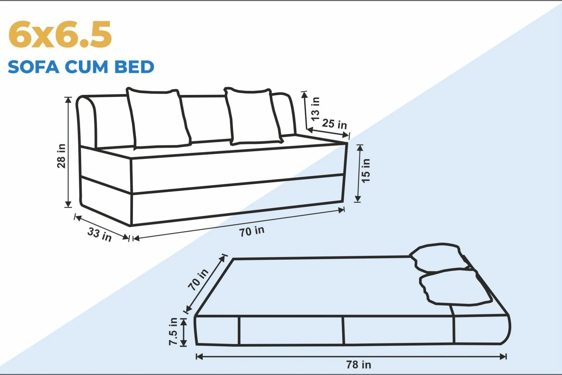 Jute Sofa Bed, Beige | 6 x 6.5, Three Seater | 2 Jharokha Cushions
