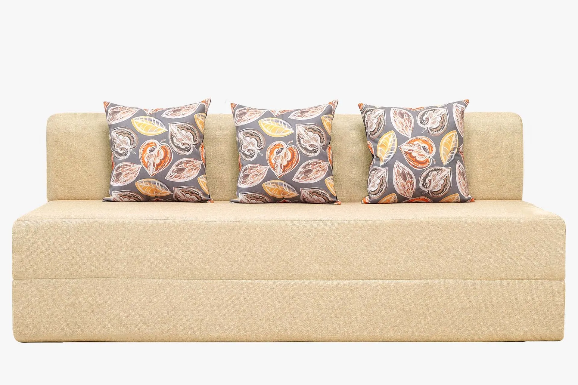 Jute Sofa Bed, Beige | 6.5 x 6, Three Seater | 3 Fallen Leaves Cushions