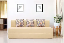Jute Sofa Bed, Beige | 6.5 x 6, Three Seater | 3 Fallen Leaves Cushions