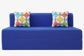 Jute Sofa Bed, Berry Blue | 5 x 6, Three Seater | 2 Jharokha Cushion