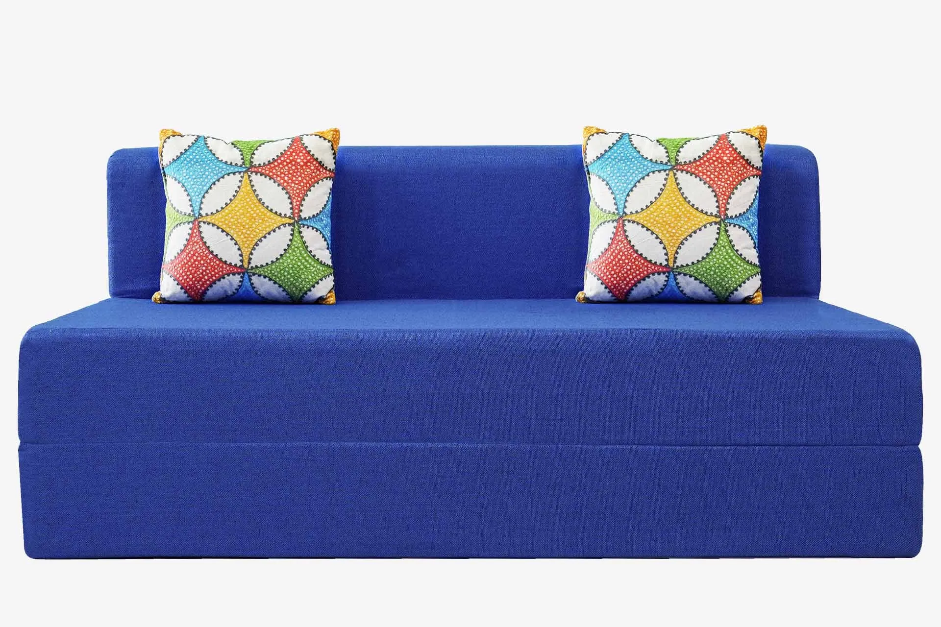 Jute Sofa Bed, Berry Blue | 5 x 6, Three Seater | 2 Jharokha Cushion