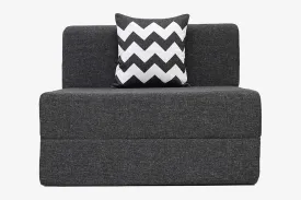 Jute Sofa Bed, Dark Grey | 3 x 6.5, Single Seater | Zigzag Cushions