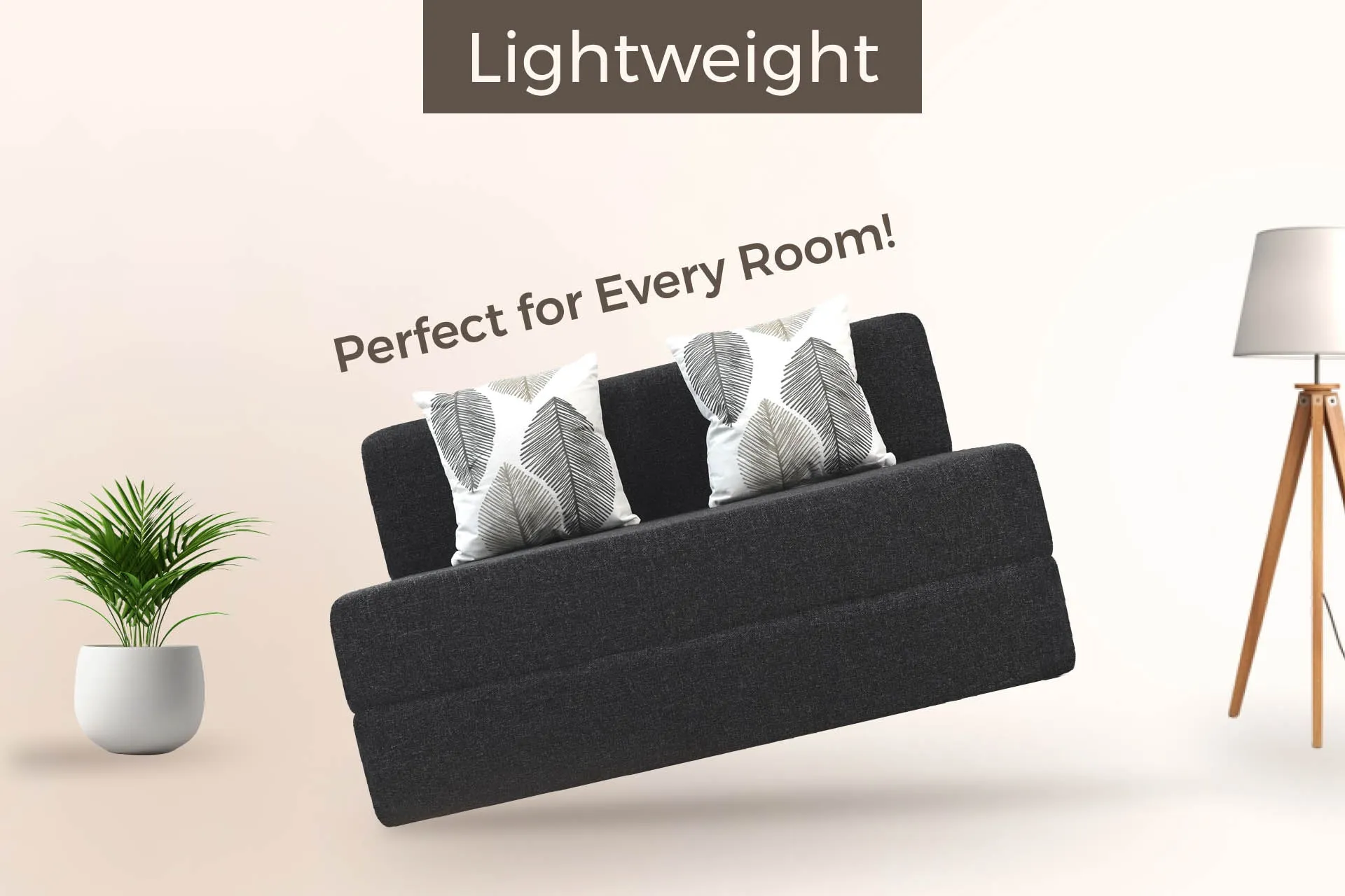 Jute Sofa Bed, Dark Grey | 4 x 6, Double Seater | 2 ThreadBare Cushions