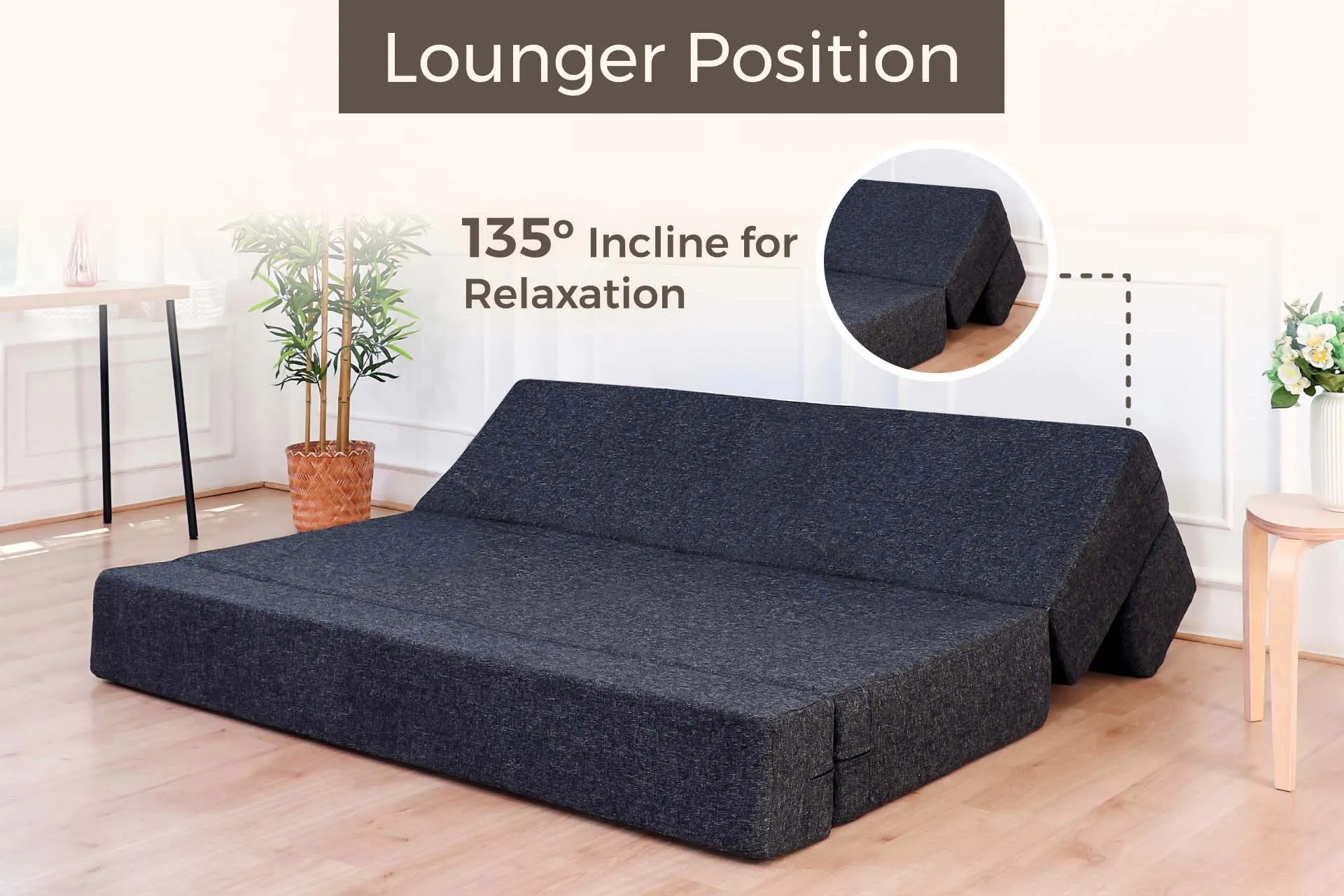Jute Sofa Bed, Dark Grey | 4 x 6, Double Seater | 2 ThreadBare Cushions