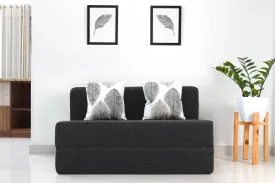 Jute Sofa Bed, Dark Grey | 4 x 6, Double Seater | 2 ThreadBare Cushions