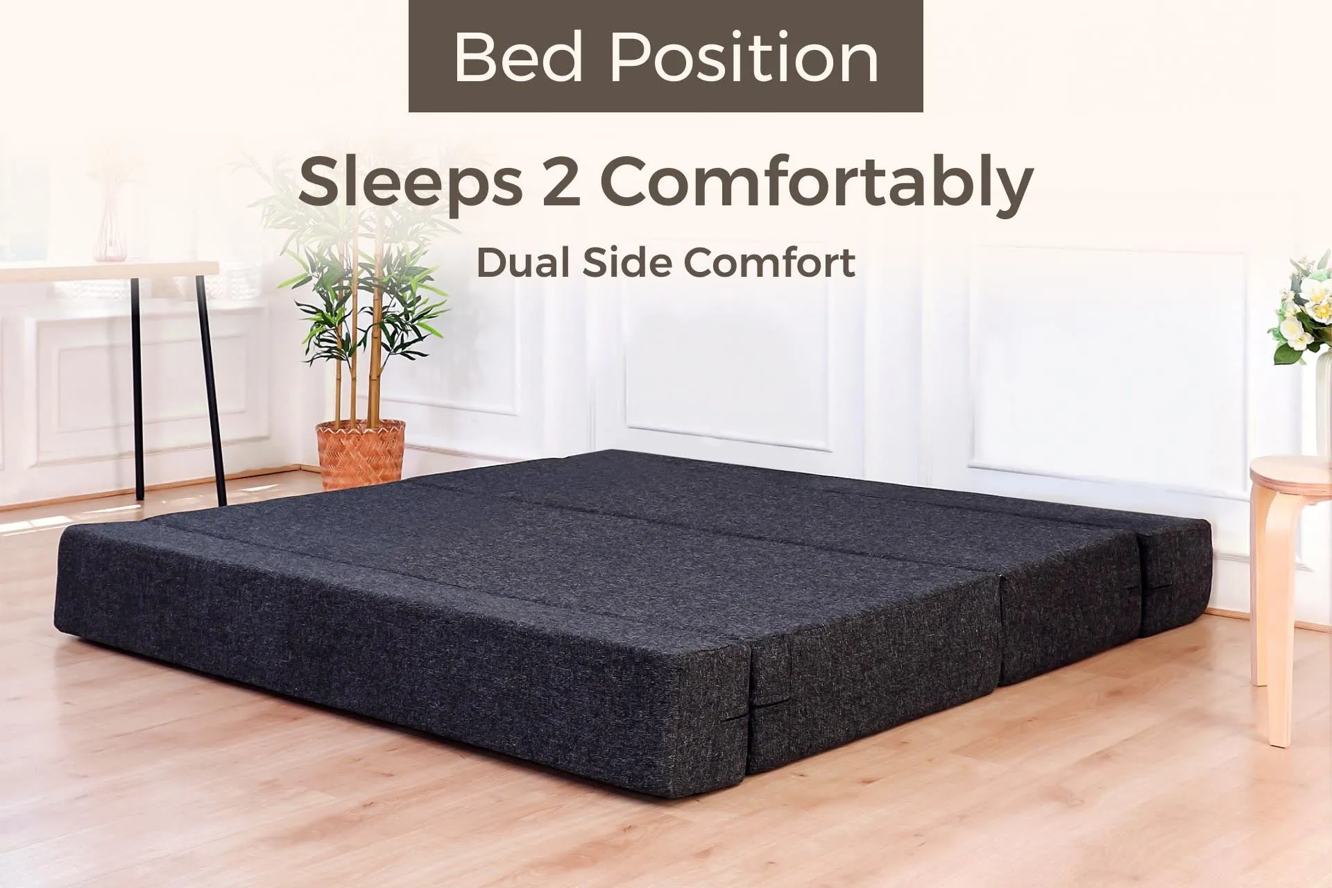 Jute Sofa Bed, Dark Grey | 4 x 6, Double Seater | 2 ThreadBare Cushions