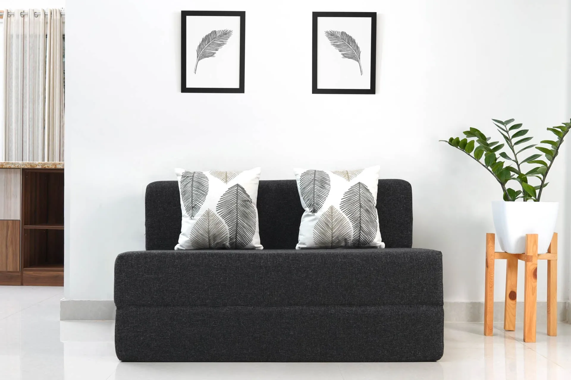 Jute Sofa Bed, Dark Grey | 4 x 6, Double Seater | 2 ThreadBare Cushions