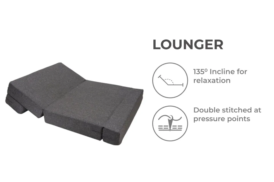 Jute Sofa Bed, Dark Grey | 4 x 6.5, Double Seater | 2 Thread Bare Cushions