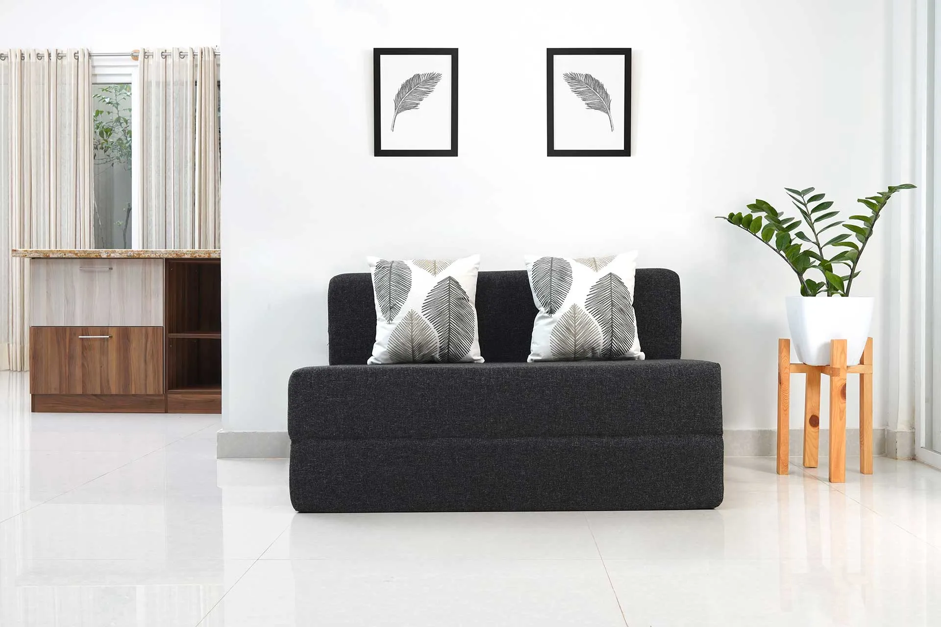 Jute Sofa Bed, Dark Grey | 4 x 6.5, Double Seater | 2 Thread Bare Cushions
