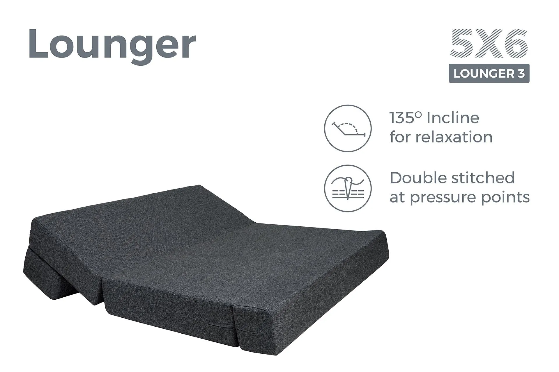 Jute Sofa Bed, Dark Grey | 5 x 6, Three Seater | 2 Baby Breathe Cushions