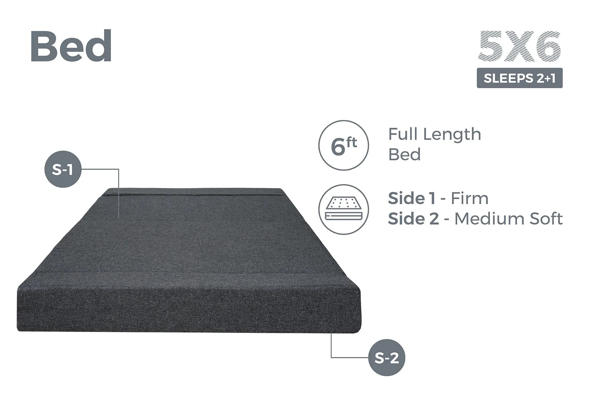 Jute Sofa Bed, Dark Grey | 5 x 6, Three Seater | 2 Baby Breathe Cushions