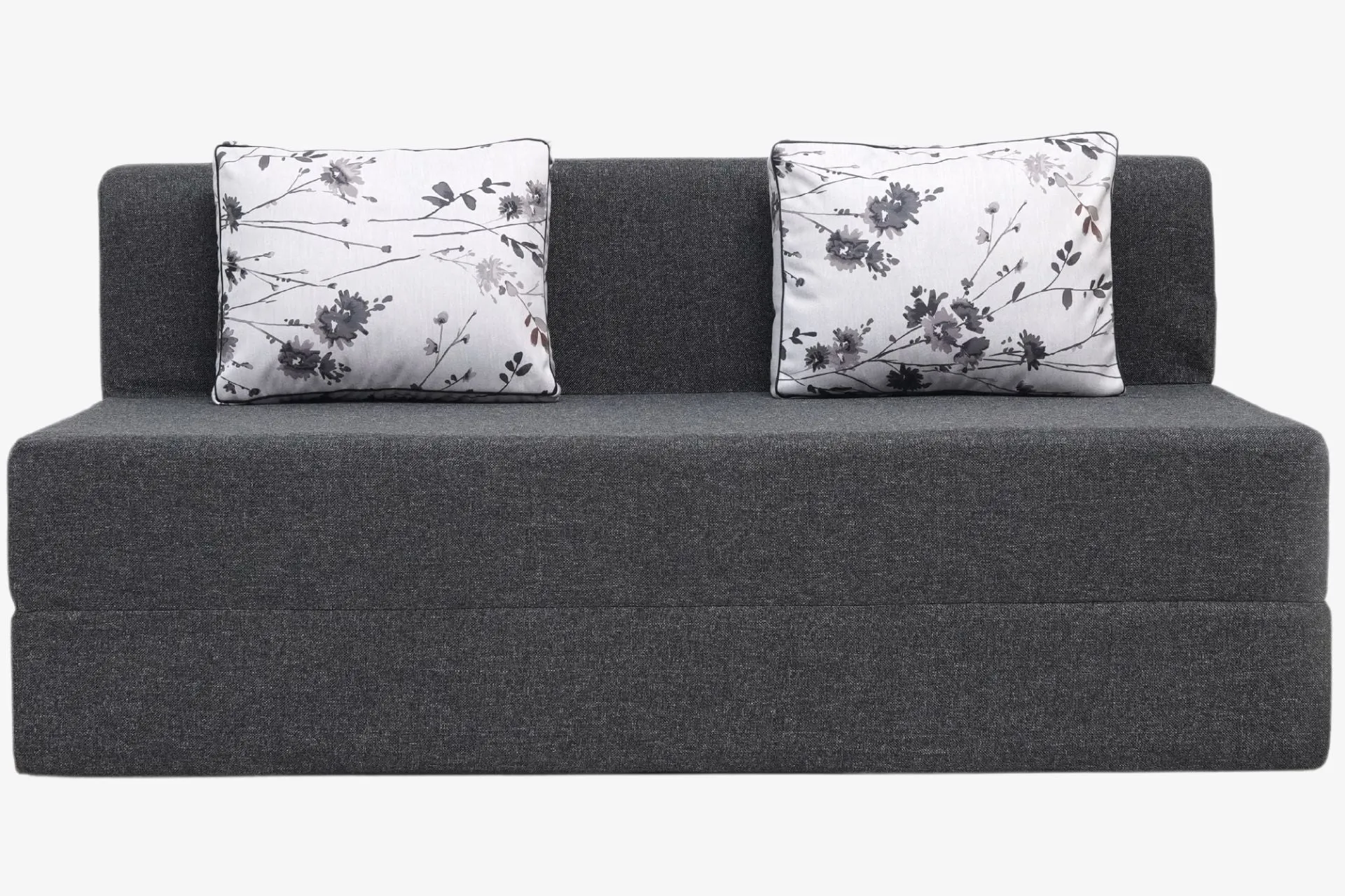 Jute Sofa Bed, Dark Grey | 5 x 6, Three Seater | 2 Baby Breathe Cushions