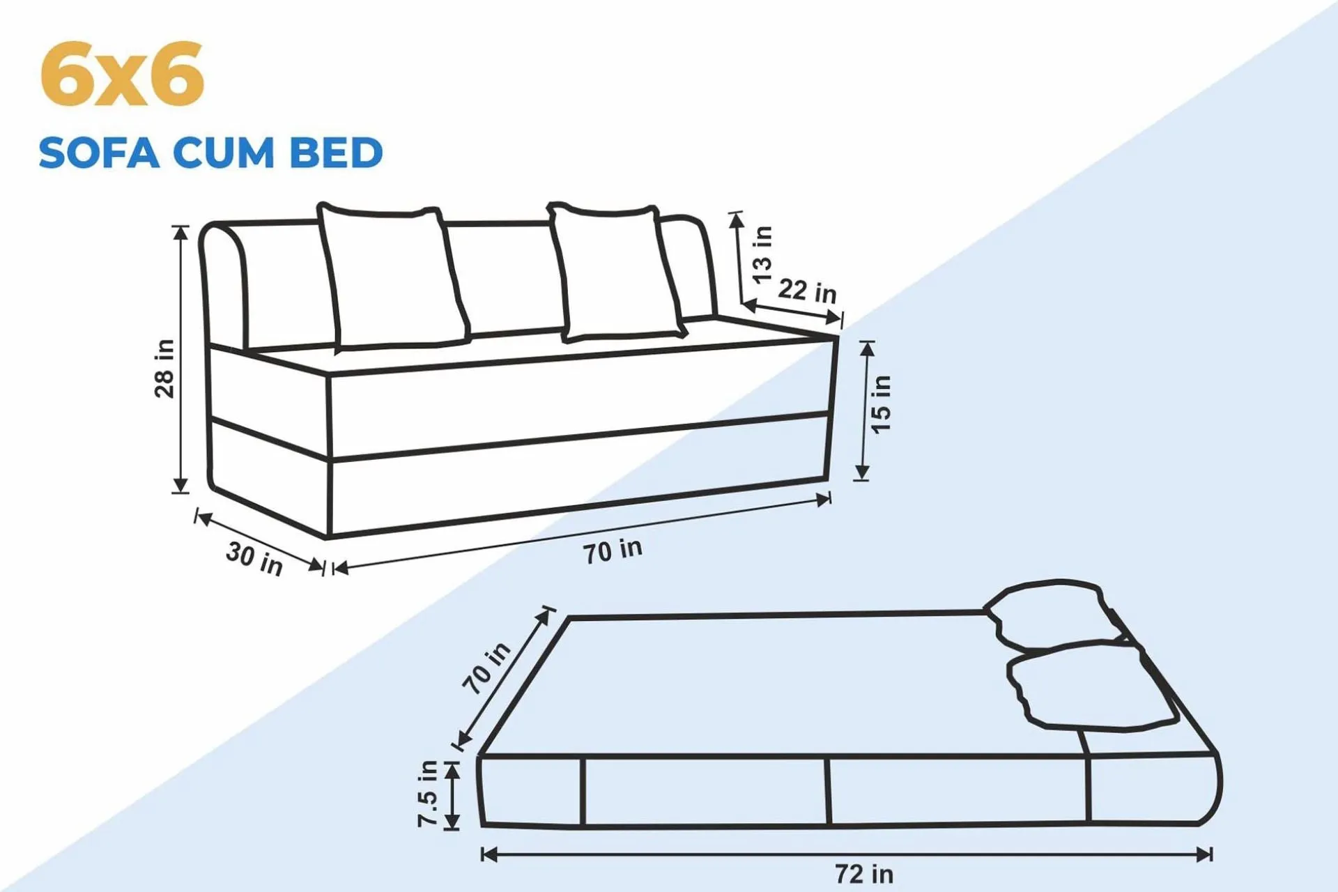Jute Sofa Bed, Dark Grey | 6 x 6, Three Seater | 2 Silver Edge Cushions