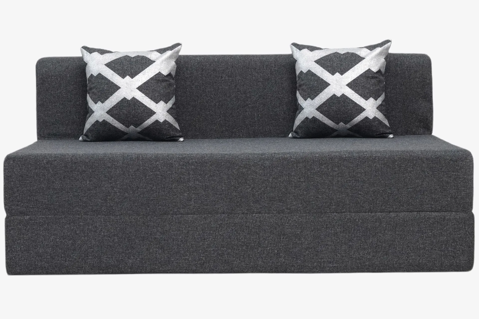 Jute Sofa Bed, Dark Grey | 6 x 6, Three Seater | 2 Silver Edge Cushions