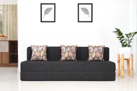 Jute Sofa Bed, Dark Grey | 6 x 6, Three Seater | 3 Fallen Leaves Cushions