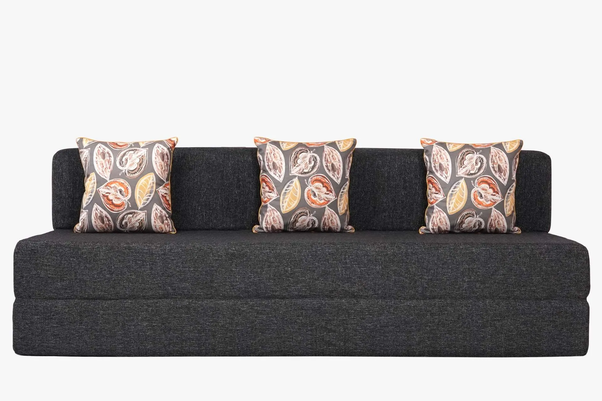 Jute Sofa Bed, Dark Grey | 6 x 6, Three Seater | 3 Fallen Leaves Cushions