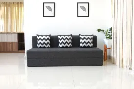 Jute Sofa Bed, Dark Grey | 6.5 x 6, Three Seater | 3 ZigZag Cushions