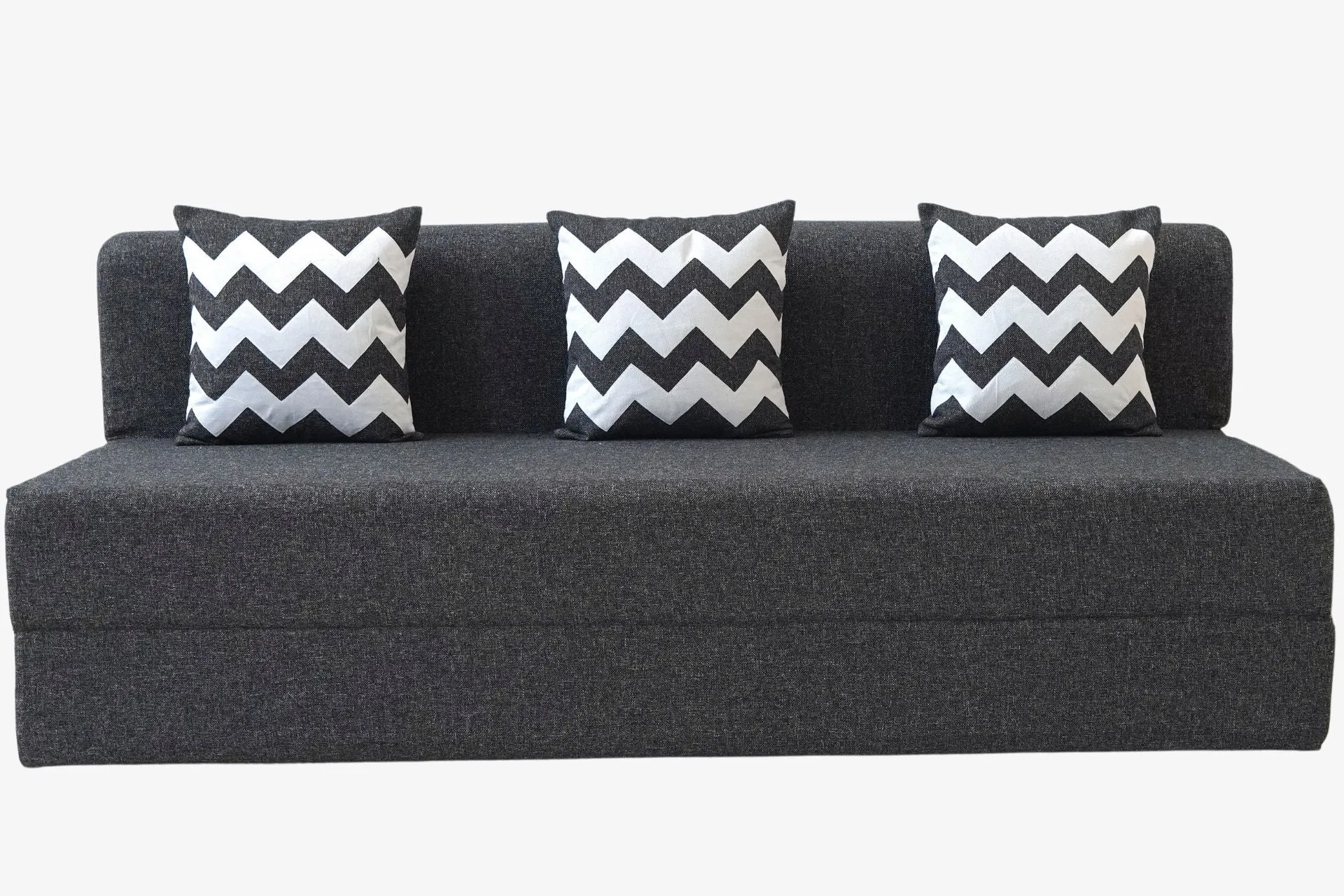 Jute Sofa Bed, Dark Grey | 6.5 x 6, Three Seater | 3 ZigZag Cushions