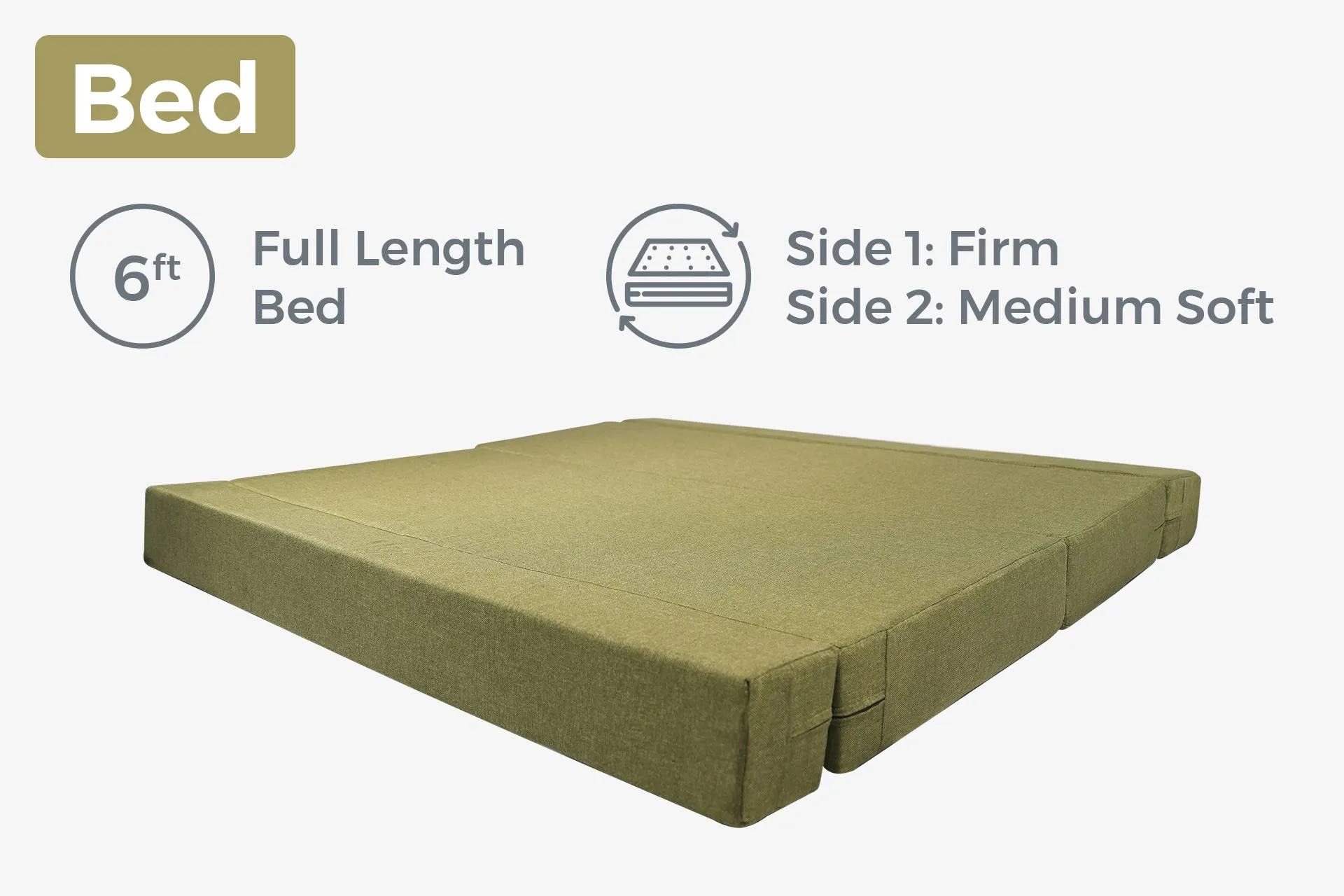 Jute Sofa Bed, Olive Green | 6 x 6, Three Seater | 2 Green Triangle Cushions