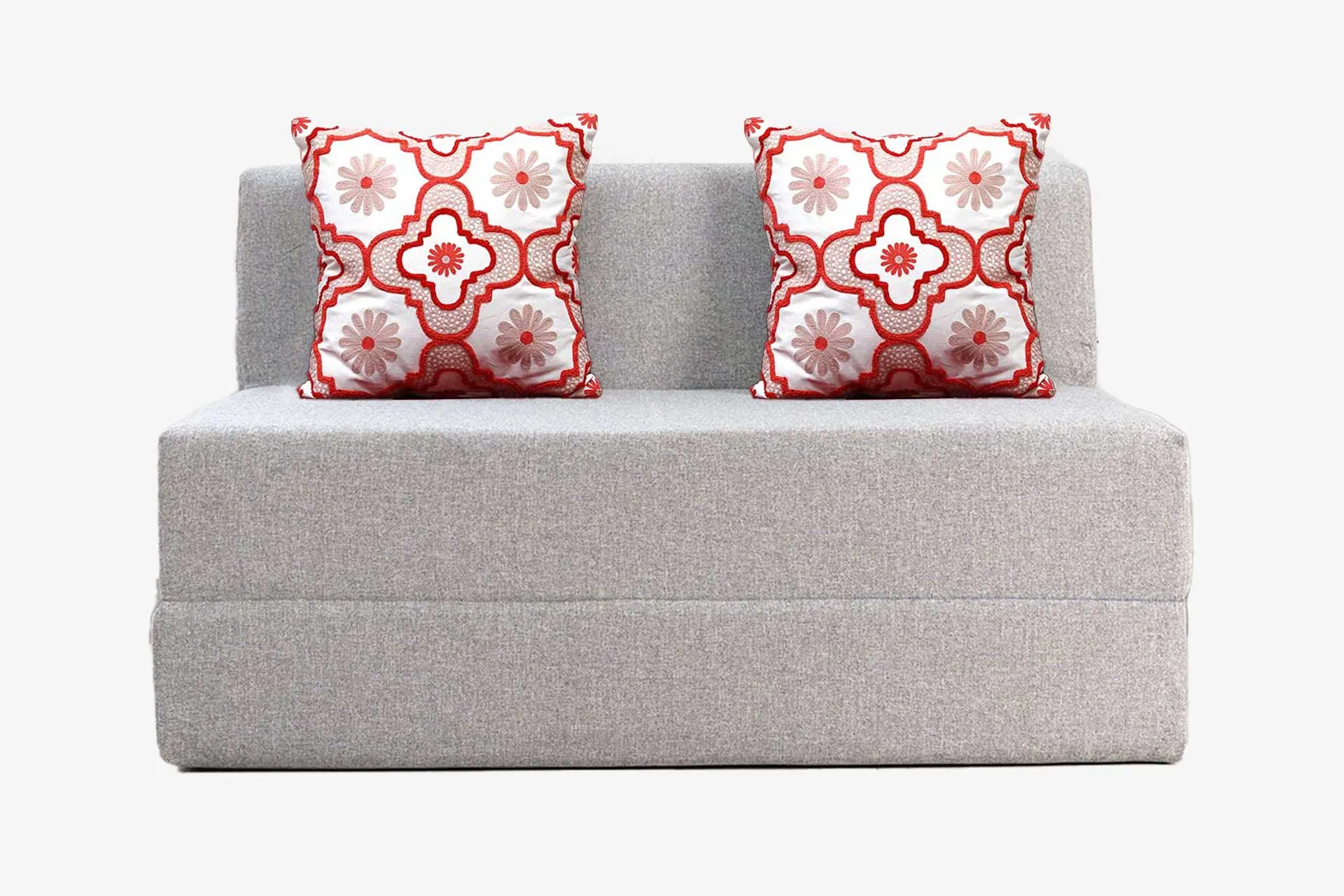 Jute Sofa Bed, Silver | 4 x 6, Double Seater | 2 Red Quartet Cushions