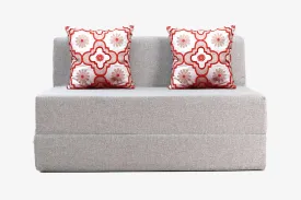 Jute Sofa Bed, Silver | 4 x 6, Double Seater | 2 Red Quartet Cushions