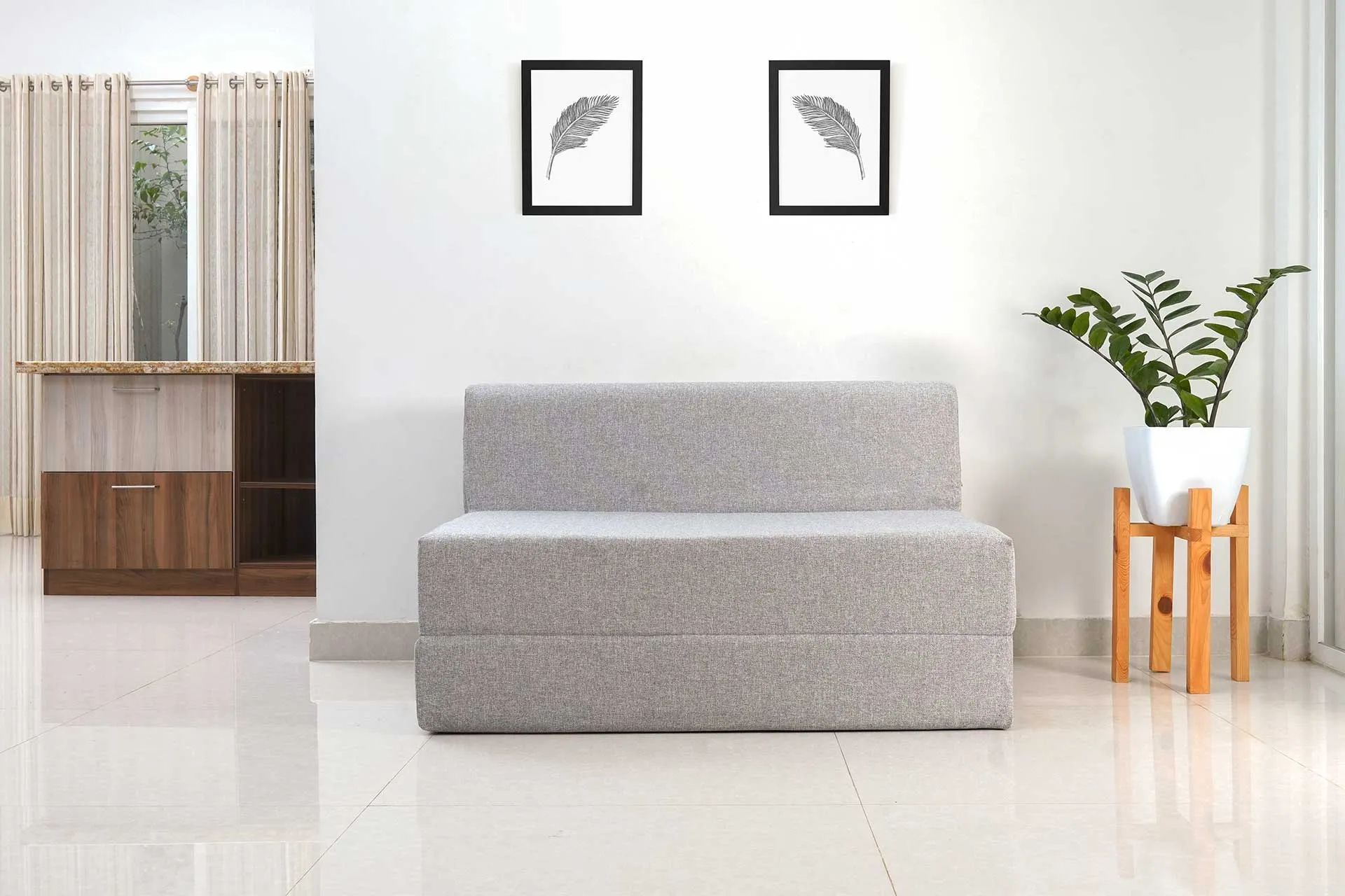 Jute Sofa Bed, Silver | 4 x 6, Double Seater | 2 Semi Circle Cushions