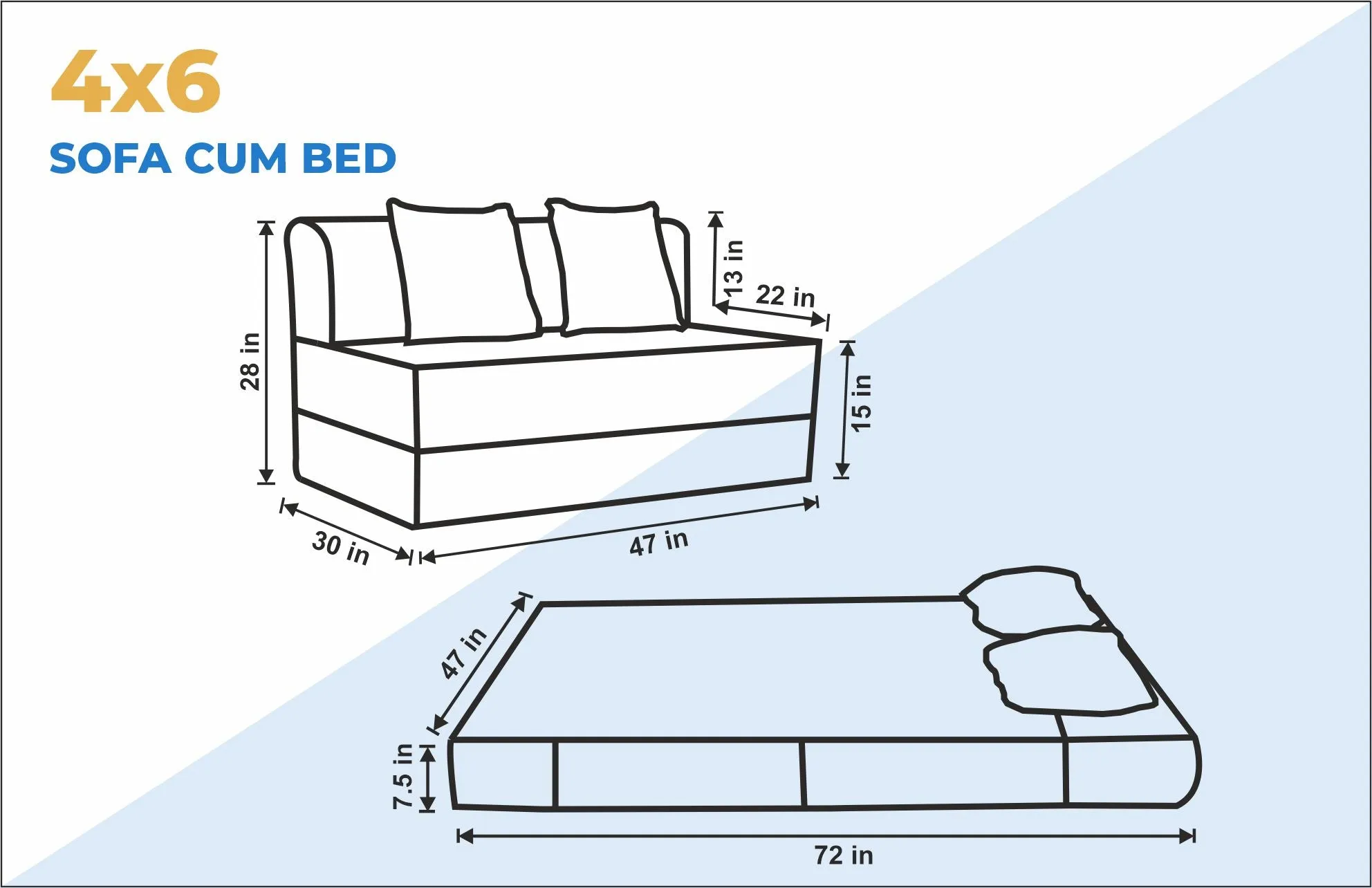 Jute Sofa Bed, Silver | 4 x 6, Double Seater | 2 Semi Circle Cushions