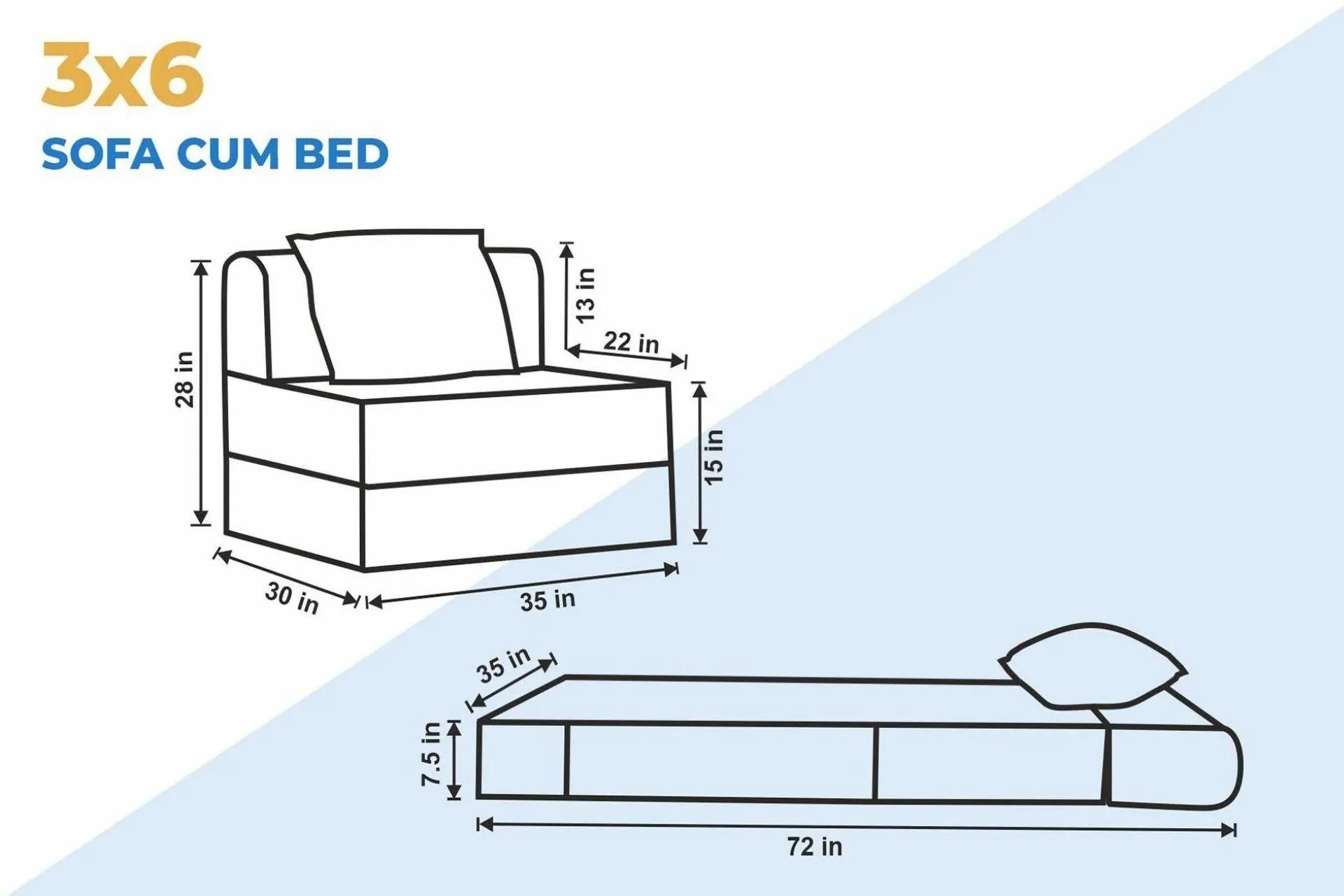 Jute Sofa Bed with Metal Frame, Dark Grey | 3 x 6, Single Seater | ZigZag Cushions