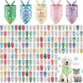 Kacctyen 200 Pcs Dog Bandana Bulk for Groomers with Sayings Spring Floral Printed Pet Triangle Scarf Bibs Washable Puppy Kerchief Adjustable Grooming Supplies for Small Medium Large Dog Cat (Spring)