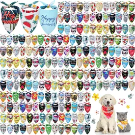 Kacctyen 200 Pcs Dog Bandanas for Summer Bulk Hawaiian Pet Scarf Bibs Adjustable Washable Kerchief Seasonal Pet Costume Accessories Grooming Supplies for Small to Large Cats Dogs
