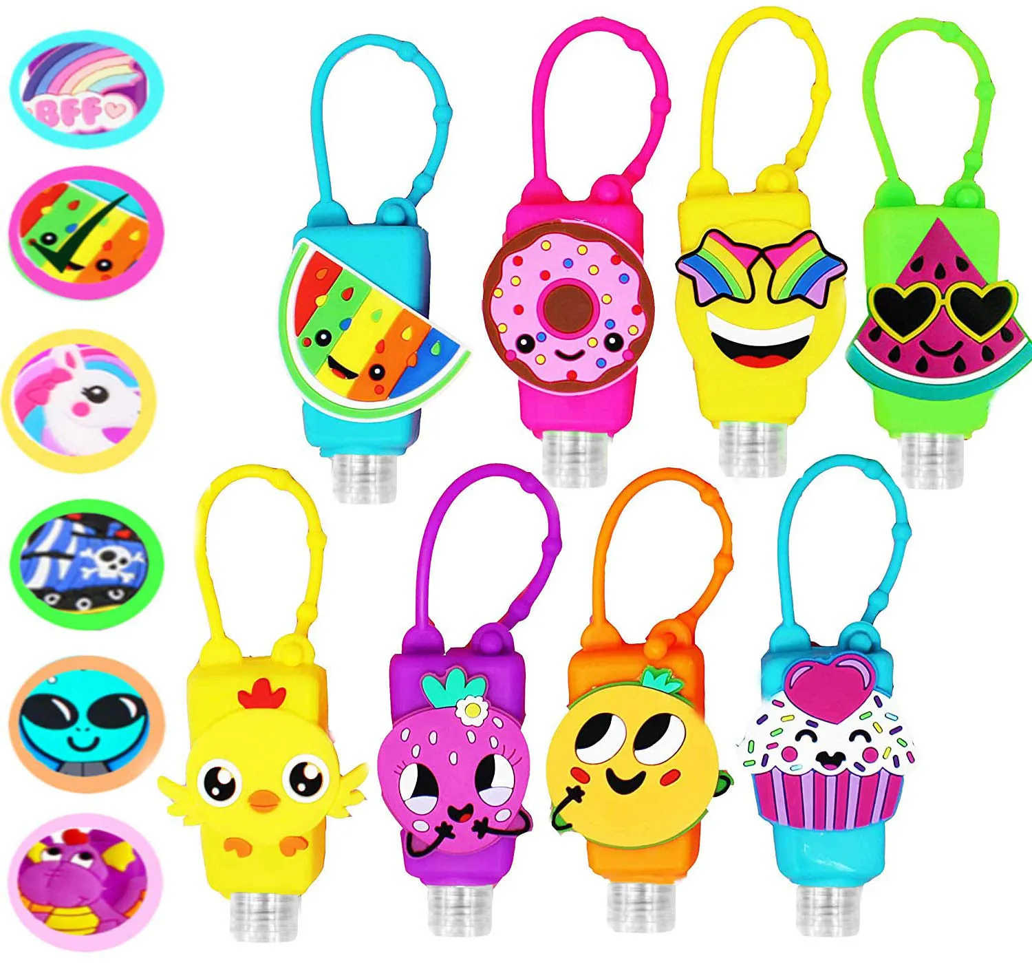 KINIA 8 Pack Empty UNICORN Kids Hand Sanitizer Travel Size Keychain Carriers, 8-1 Fl Oz Flip Cap Reusable Portable Empty Bottles (8-Variety Pack UNICORN)