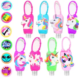 KINIA 8 Pack Empty UNICORN Kids Hand Sanitizer Travel Size Keychain Carriers, 8-1 Fl Oz Flip Cap Reusable Portable Empty Bottles (8-Variety Pack UNICORN)