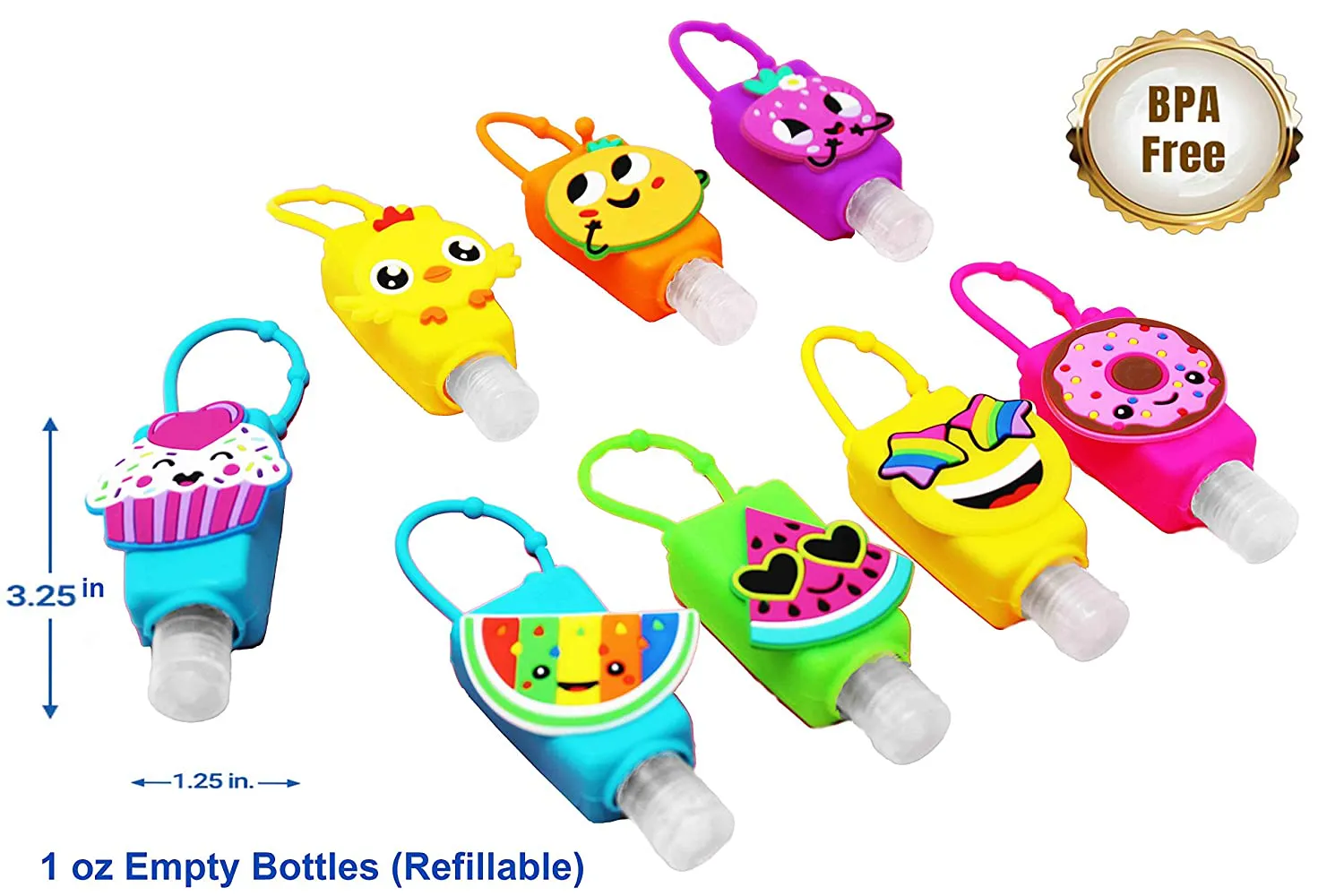 KINIA 8 Pack Empty UNICORN Kids Hand Sanitizer Travel Size Keychain Carriers, 8-1 Fl Oz Flip Cap Reusable Portable Empty Bottles (8-Variety Pack UNICORN)